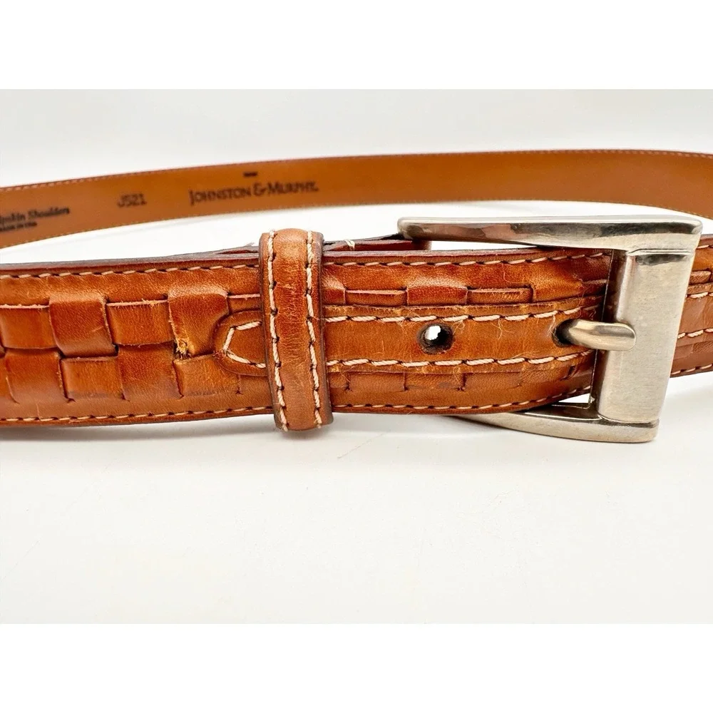 Johnston & Murphy Brown Aniline Kipskin Shoulders Leather Belt Size 38 Made USA